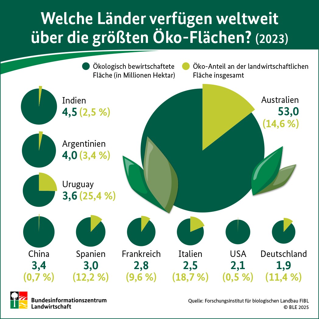BZL-Infografik: Welche Länder verfügen weltweit über die größten Öko-Flächen?