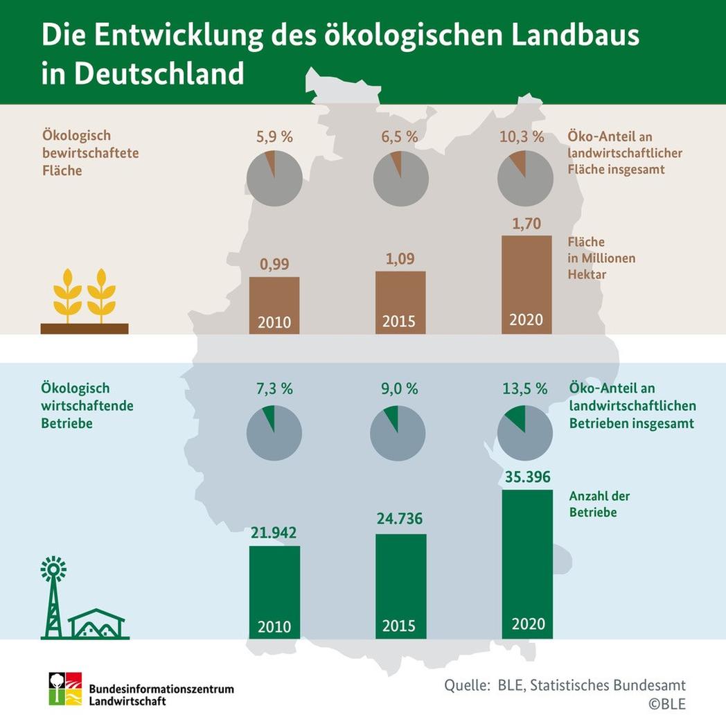 Infografik "Die Entwicklung des ökologischen Landbaus in Deutschland"