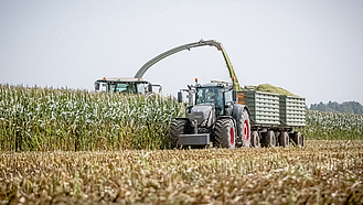 Ein Traktor bei der Maisernte