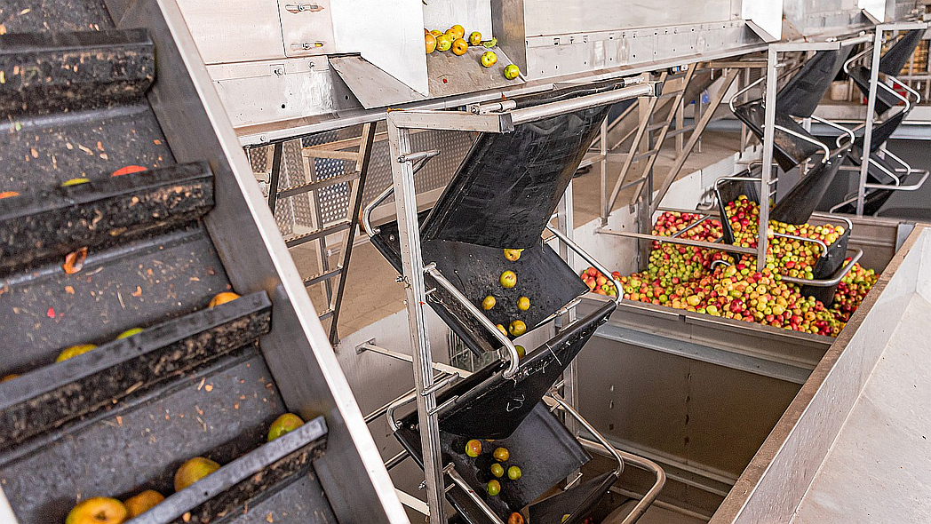 Eine Prozessstufe in der industriellen Produktion von Apfelsaft