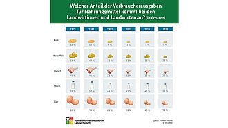 Vorschau Infografik "Welcher Anteil der Verbraucherausgaben für Nahrungsmittel kommt bei den Landwirtinnen und Landwirten an?"