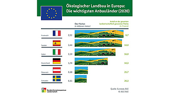 BZL-Infografik: Ökologischer Landbau in Europa: Die wichtigsten Anbauländer (2020)