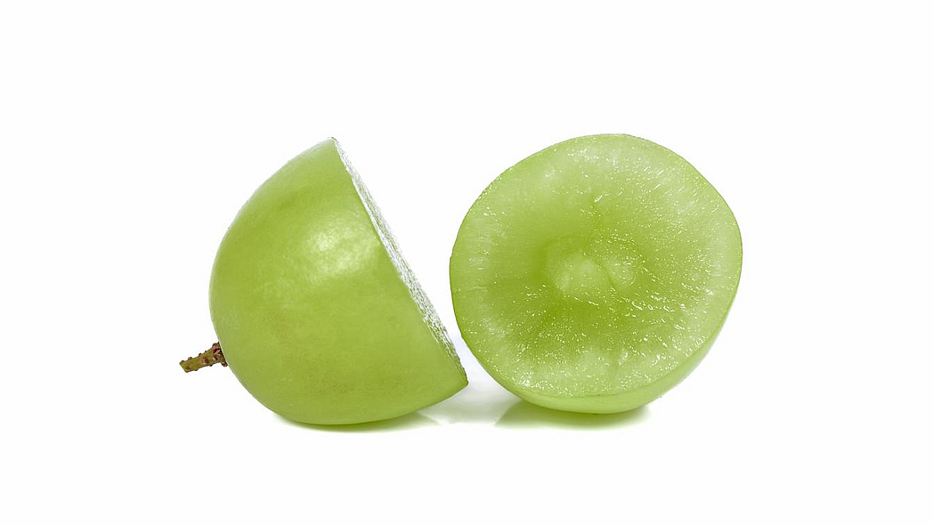Aufgeschnittene Beere einer kernlosen Traubensorte