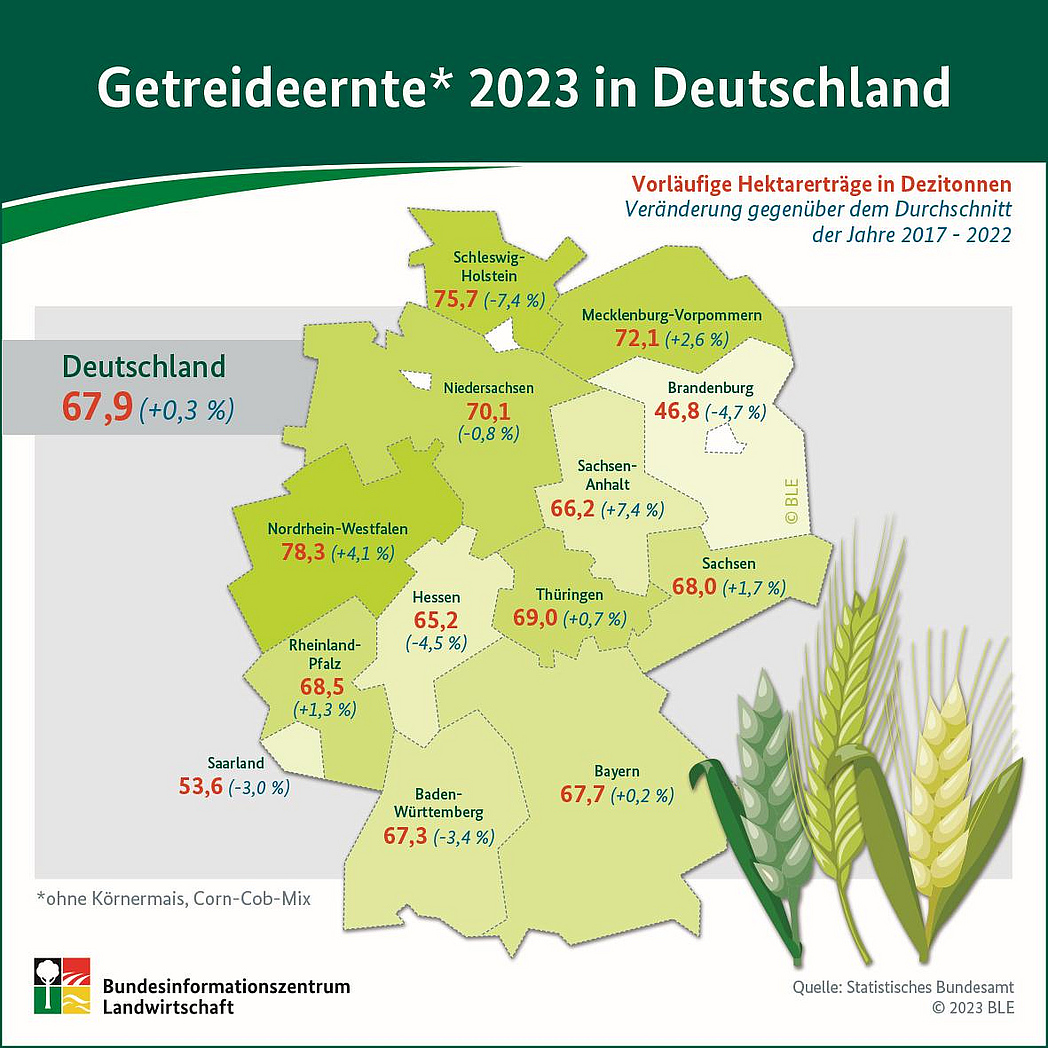 BZL-Infografik zur Getreideernte 2023 in Deutschland