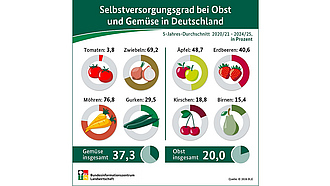 BZL-Infografik: Selbstversorgungsgrad bei Obst und Gemüse in Deutschland
